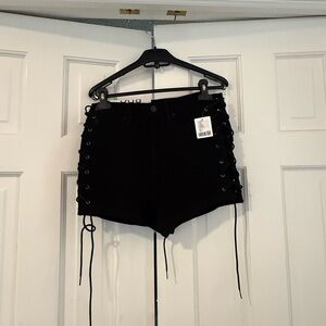 BDG Black Lace-Up High Waist Shorts